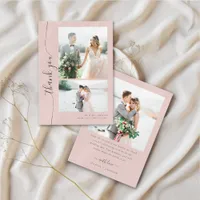 Boho Blush Script Multiple Photo Wedding Thank You Card