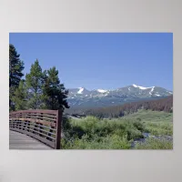 Breckenridge Bike Bridge and Snow Capped Mountains Poster