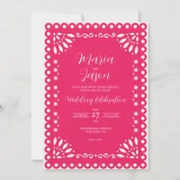 Mexican Pink Papel Picado Traditional Boda Wedding Invitation