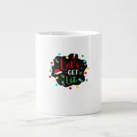 Let's Get Lit Funny Christmas Drinking Lights Sant Giant Coffee Mug