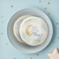 We're Over the Moon Blue Boy Baby Shower Treats Sugar Cookie