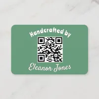 Handcrafted Bespoke Crafts Green QR Code Stylish Business Card