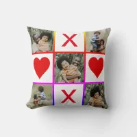 Photo Collage Tic Tac Toe Hugs Kisses Fathers Day Throw Pillow