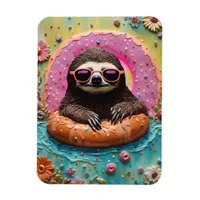 Sloth Chilling in a Floating Donut Funny Collage Magnet