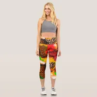 Autumn Colors Abstract Pour Painting Capri Leggings