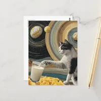Surreal Cat With Milk in Space Postcard