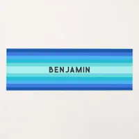 Blue Gradient Striped Yoga Mat with Name 