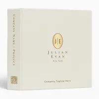 Elegant Oval Creamy White Gold Qr code Monogram 3 Ring Binder