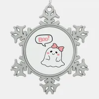 Boo! Cute Boo Minimal Clean Snowflake Pewter Christmas Ornament