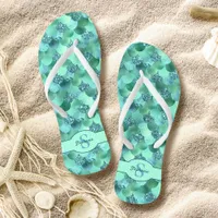 Monogram Mermaid Scales Sea Green Aqua  Flip Flops