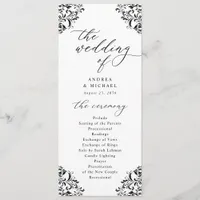 Elegant Black & White Vintage Classic Wedding Prog Program