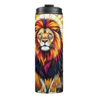 Vibrant Colorful Lion Mosaic   Thermal Tumbler