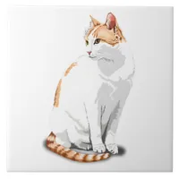 Orange Ginger and White Cat Custom Ceramic Tile