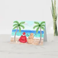 Santa Claus and a Sand Snowman Christmas Card