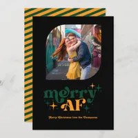 Evergreen & Bright Orange Retro Christmas Photo Holiday Card