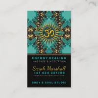 V2 Teal Gold Eastern Sparkle OM Yoga Business Card