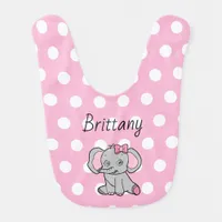 Pink Polka Dot Personalized Elephant Girl's Baby Bib