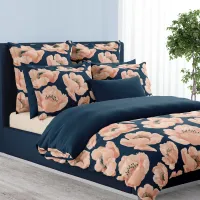 Navy Blue And Peach Peony Elegant Floral  Duvet Cover