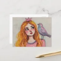 Pink Bird on her Shoulder Postcard
