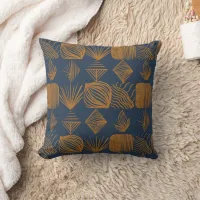 Bold Caribbean Tribal Mudcloth: Navy Blue, Gold Throw Pillow