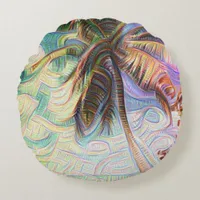 Abstract Rainbow Palm Tree Round Pillow