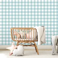 Blue and White Gingham Checkered Wallpaper