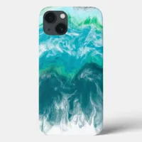 Teal Blue Turquoise Digital Ocean Fluid Art  iPhone 13 Case