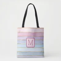Wide Stripe Blue Purple Pink Color Block Monogram Tote Bag