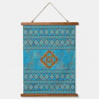 Southwest Mountain Peaks Turquoise Geometric Print Hanging Tapestry