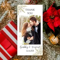 Gold Snowflake Winter Wedding Thank You Photo Card
