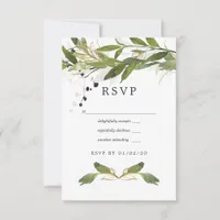 Watercolor Leafy Greenery Wedding RSVP Card