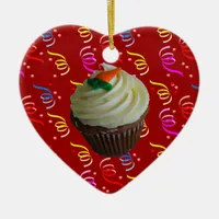 Carrot Cake Cupcake with Confetti Ceramic Ornament