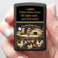 Cochin Chicken Farmer Tending to His Flock at Dusk Zippo Lighter