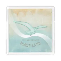 Beach House Seagull Aqua Blue ID623 Acrylic Tray