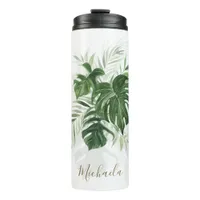 Personalized Watercolor Tropical Leaves Thermal Tumbler