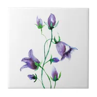 Watercolored violet bluebells florals white purple tile