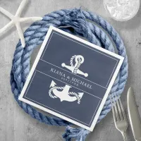 Blue Wave Anchor Wedding V2 Wht/Navy ID836 Paper Dinner Napkins