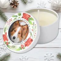 Custom Photo Poinsettia Wreath Greenery Christmas Mini Candle Favors