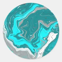 Blue, Teal and Turquoise Marble Fluid Art  Classic Round Sticker