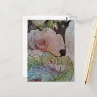 The Swan and Roses collage Postcard