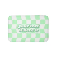 Pastel Green White Checkerboard Pattern Slogan Bath Mat