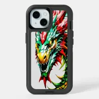 Fire breathing dragon red, green, and yellow scale iPhone 15 case