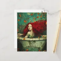 Red Haired Mermaid Woman in a Bathtub Postcard