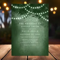 Rustic Woodland Tree String Lights Green Wedding Invitation