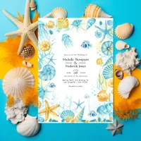 Blue and Yellow Sea Life Wedding Invitation