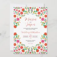 Mexican Colorful Floral Botanical Flowers Wedding Invitation