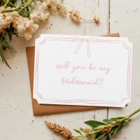 Handwritten Coquette Bow Pink Bridesmaid Proposal Invitation