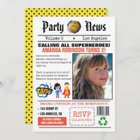 Newspaper Superhero Birthday Party Invitation