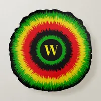 Rasta Tie Dye Monogram Round Pillow