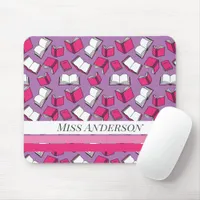 School Librarian and Bookworm Pink Books Design Mouse Pad